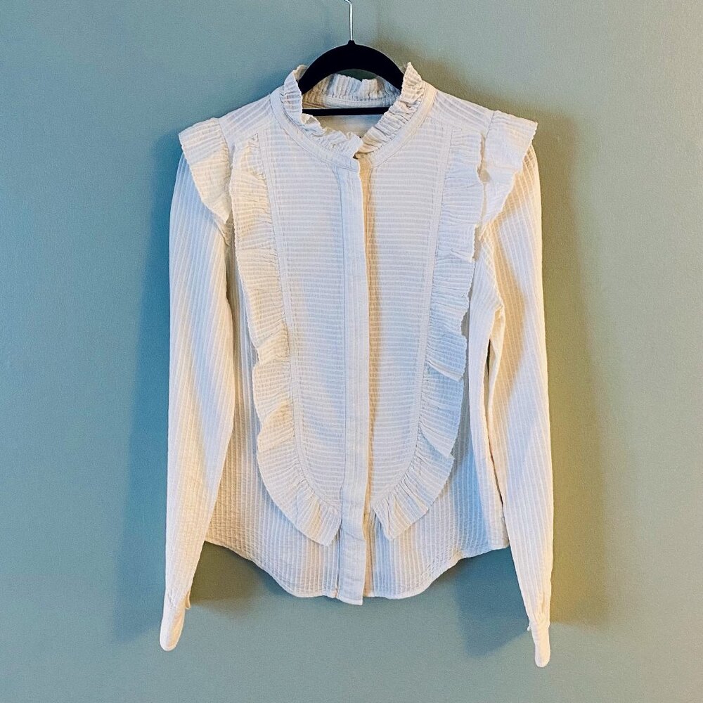 Isabel Marant Etoile White Ruffle Long Sleeve Blouse